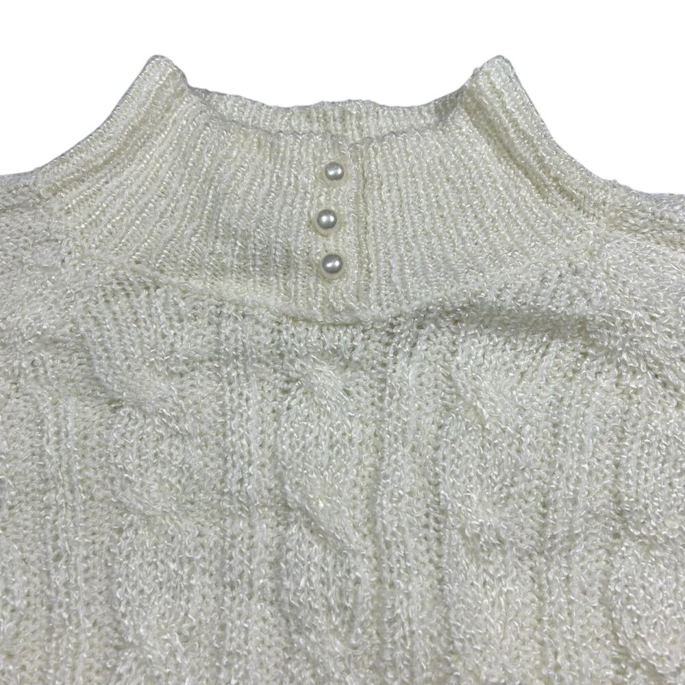 VTG Miranda Ivory White Mock Neck Sweater Pearl Buttons Vintage Knit Sz XL - Picture 2 of 9